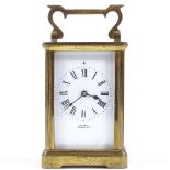 A French brass-cased carriage clock, circa 1900, case height 11cm, in leather travelling case