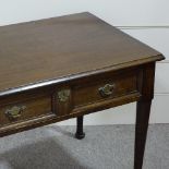 A Georgian oak side table, with single panel fronted frieze drawer, turned legs and pad feet, 3' x