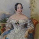 Maniston?, mid-19th century oil on board, portrait of a woman, indistinctly signed, 9.5" x 7.5",