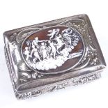 An Antique Dutch silver rectangular snuffbox, with inset relief carved cameo lid and embossed