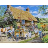 Trevor Mitchell, oil on canvas designed for a jigsaw puzzle, The Farrier, 22" x 30", together with