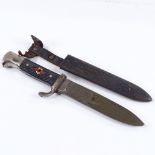 A German Second War Period Hitler Youth knife, original metal scabbard, overall length 26cm