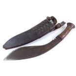 A Second War Period Gurkha Army kukri knife, with original bound leather scabbard