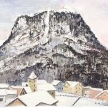 Rudolph Sauter, watercolour, ski resort 1947, 10" x 14.5", unframed