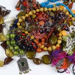 Various costume jewellery bead necklaces, including amber and carnelian