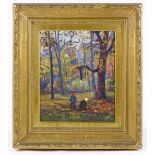 Jaroslava Hyzova (1915 - 1992), oil on board, figures in woodland, 12" x 10", framed