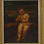 18th / 19th century oil on canvas, study of a cherub, unsigned, parts of original label verso, 18" x