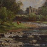 Arthur Peppercorn (1847 - 1926), oil on canvas, view of Bolton Abbey, 16" x 24", unframed
