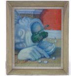 Chisholm, watercolour, surrealist composition, 1968, 10.5" x 8.5", framed