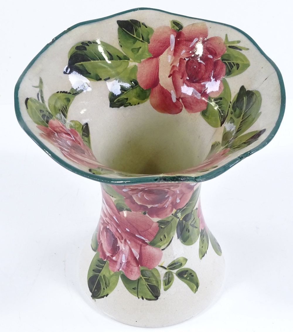 A Wemyss Pottery vase with flared rim and hand painted rose decoration, painted marks under base, - Image 2 of 3