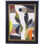 Modern oil on canvas, abstract composition, 27" x 19", framed