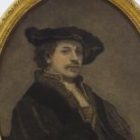 19th century hand coloured engraving, portrait of Rembrandt, 13" x 10", framed