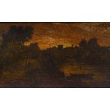 19th century English School, oil on wood panel, sunset on The Thames near Windsor Castle,