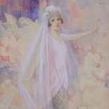 Watercolour, circa 1920s, study of a woman wearing a veil, signed with monogram, 19" x 11", framed