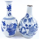 2 Chinese blue and white porcelain vases, largest height 23cm
