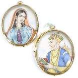 A pair of Indian miniature watercolour portraits on ivory, height 8cm