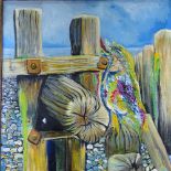 Clive Fredriksson, oil on canvas, Eastbourne groynes, 40" x 32"