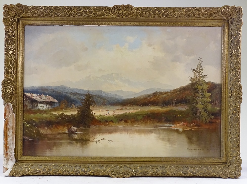 Mid-20th century German School, oil on canvas, Alpine landscape, indistinctly signed, 20" x 30", - Image 2 of 4