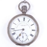 A silver cased open-face top-wind Waltham pocket watch, by Fattorini & Sons of Bradford, Roman