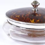 A large silver tortoiseshell and cut-glass dressing table powder bowl, hallmarks London 1923,