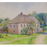 Knud Pedersen (Danish - 1925 - 2014), watercolour, country buildings, 12" x 15", framed