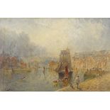 George Weatherill (1810-1890), watercolour, busy Whitby harbour scene, signed, 6.5" x 9.5", mounted