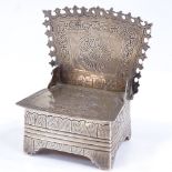 A Chinese silver box in the form of a chair, with bright-cut decoration, by Kwan Wo, stamped 85,