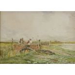 Claude Hayes (1852 - 1922), watercolour, haymakers resting, 10" x 13", framed