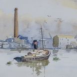 P Bennett, watercolour, docklands scene, 1976, 14" x 21", framed