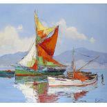 Mid 20th century oil on canvas, Mediterranean boats, indistinctly signed, 24" x 36", framed