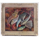 Robert Mackechnie (1894-1975), oil on canvas, fish and crustaceans, signed with monogram, 20" x 24",
