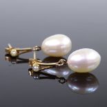 A pair of unmarked gold pearl drop earrings, drop height 23.7mm, 3.1g