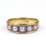 An 18ct gold 5-stone pearl half-hoop ring, band width 5.6mm, size J, 3.1g