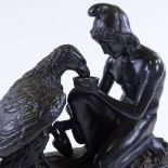 P Ipsen Copenhagen, simulated bronze ceramic sculpture of a Classical figure feeding an eagle,