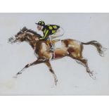 Brian O'Hanlon, 3 watercolours, race horses and jockeys, 9.5" x 12.5", framed