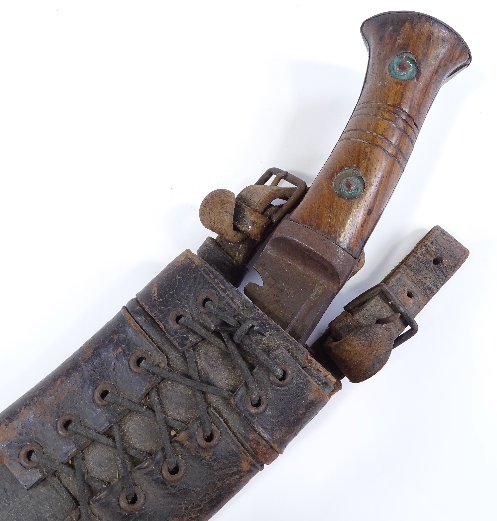 A Second War Period Gurkha Army kukri knife, with original bound leather scabbard - Image 3 of 3