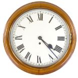 A 19th century light oak-cased dial wall clock, painted dial in ogee surround with 8-day movement,