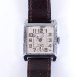 A gent's Vintage Bulova wristwatch, stainless steel case with square faced dial and subsidiary