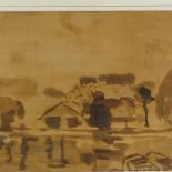 Robert Whittle, sepia watercolour, abstract landscape, 1970, 14" x 19", framed