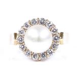 A 14ct gold whole pearl and diamond cluster ring, setting height 11.6mm, size J, 3.9g