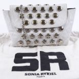 A Sonia Rykiel white leather handbag with metal studs and chain shoulder strap, with dust bag