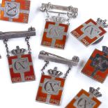 10 silver and red enamel Georg Jensen badges, decorated with Danish Royal Crown, each overall height