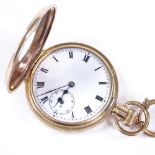 A gold plated half hunter side-wind pocket watch, by Qudos, 15 jewel movement with subsidiary