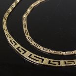 2 9ct gold Greek key design necklaces, graduated necklace length 430mm, 17.8g total (1 A/F)