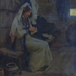 Tavik Frantisek Simon (1877-1942), oil on canvas board, woman in an interior, 1899, 19" x 15",