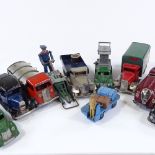 A group of die cast vehicles, including Schuco Kommando, tinplate Tri-ang dustcart etc
