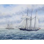 Colin Baxter, watercolour, shipping off the coast, 9.5" x 14", framed