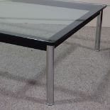 A Cassina, Italy, Le Corbusier LC10 glass-topped coffee table, 3'11" x 2'7"