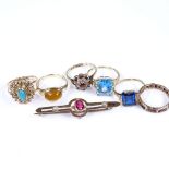 Various gold jewellery, including 14ct turquoise dress ring, 9ct stone set rings, and 9ct bar