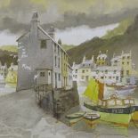 Frederick T W Cook, watercolour, Polperro harbour, 10" x 14", framed